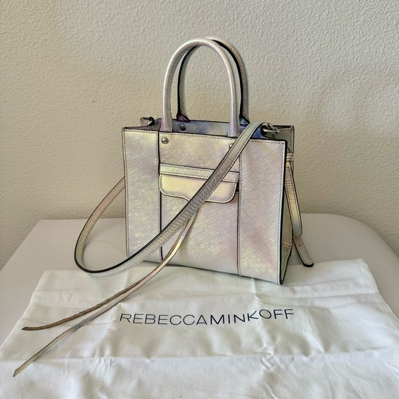 Rebecca Minkoff ✨Iridescent✨ Canvas Leather Tote w/ Shoulder Trap - Picture 2 of 10
